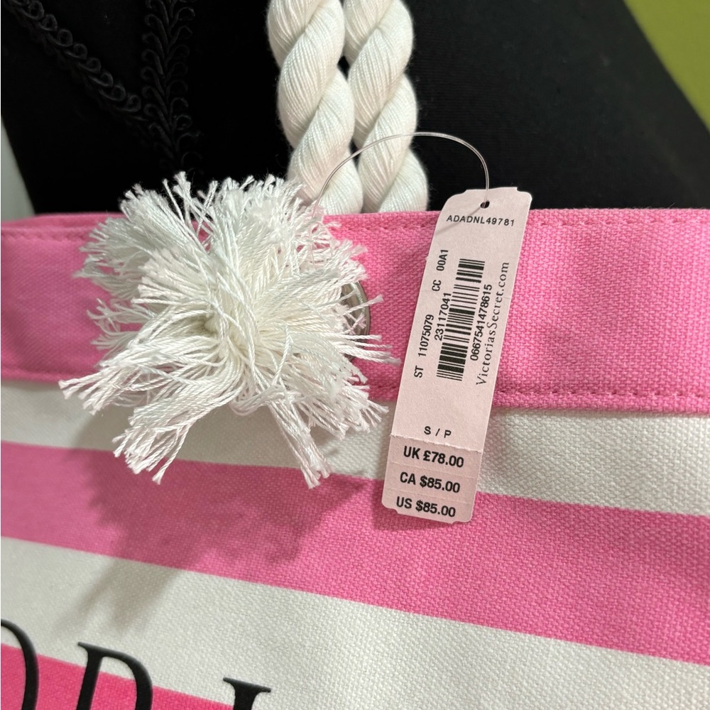 Victoria’s Secret Striped Tote Bag Pink White NWT - Picture 9 of 10